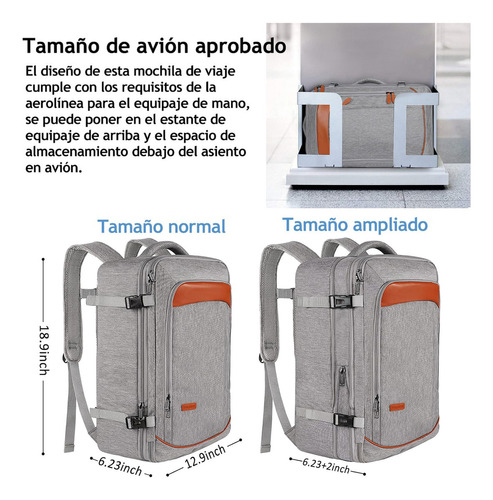 Mochila De Viaje Vancropak 1215 Mochilas De Viaje 50L Mochila Viaje con Tres Bolsos Gris y Naranja.