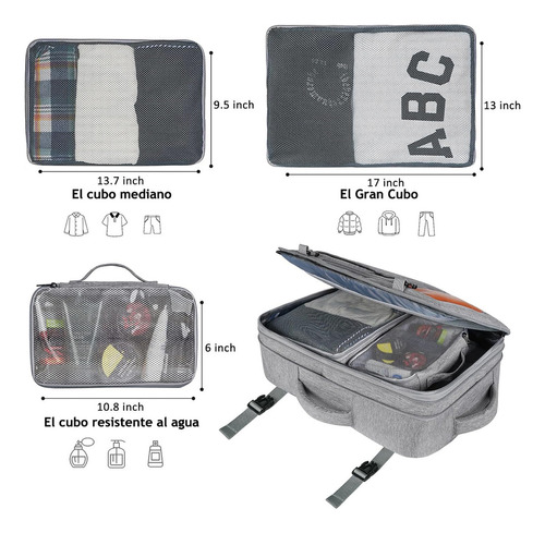 Mochila De Viaje Vancropak 1215 Mochilas De Viaje 50L Mochila Viaje con Tres Bolsos Gris y Naranja.