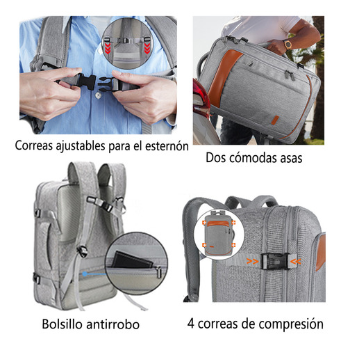 Mochila De Viaje Vancropak 1215 Mochilas De Viaje 50L Mochila Viaje con Tres Bolsos Gris y Naranja.