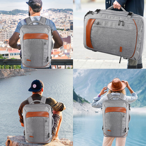 Mochila De Viaje Vancropak 1215 Mochilas De Viaje 50L Mochila Viaje con Tres Bolsos Gris y Naranja.