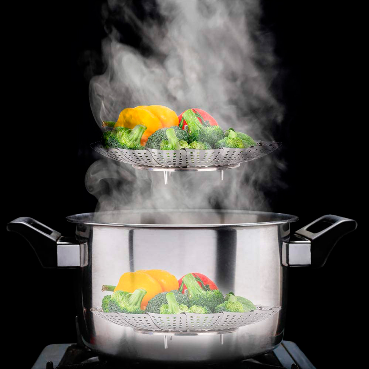 Cesta Vaporera Archy para Verduras Cestillo plegable Expandible 9" 23cm Acero Inoxidable para Cocer a Vapor alimentos, carnes, Comida Saludable, Utensilios de Cocina, Ajustable Olla (1686723) (23cm).