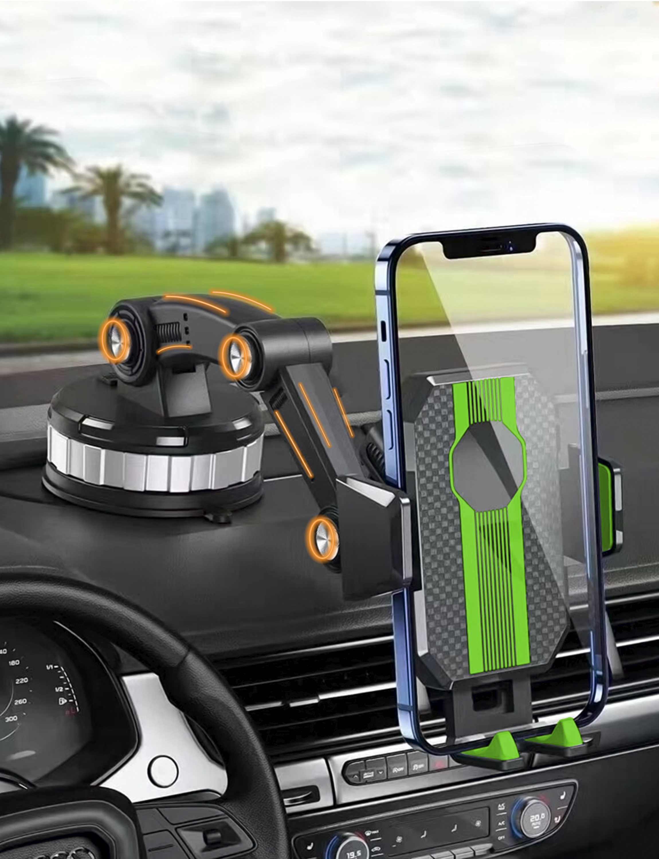 Soporte para Celular Archy Automovil Base Porta Celular Coche Flexible Rotación 360 Universal para Carro Brazo Articulado Auto Ventosa Grande Salpicadero Coche Botón de Bloqueo.