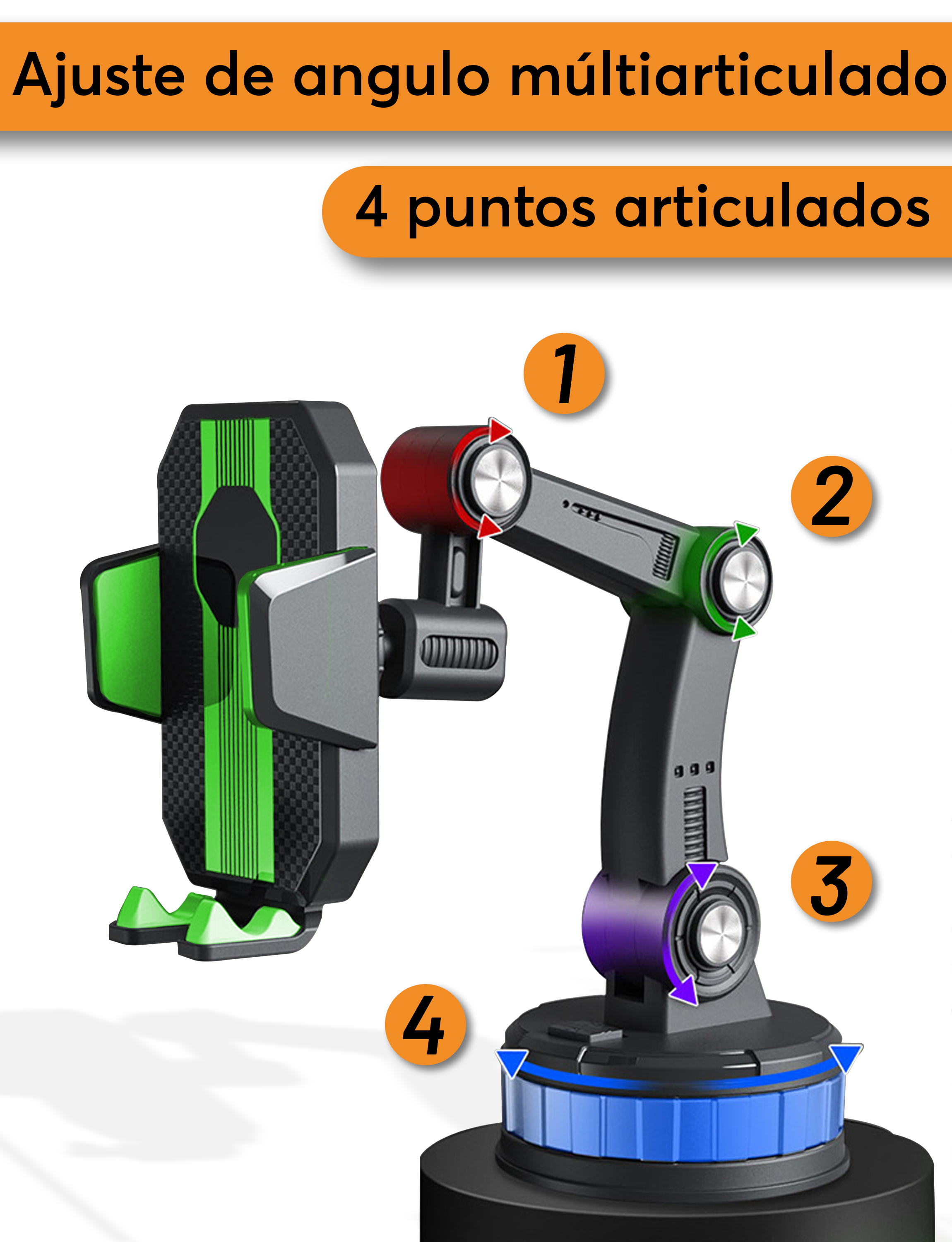 Soporte para Celular Archy Automovil Base Porta Celular Coche Flexible Rotación 360 Universal para Carro Brazo Articulado Auto Ventosa Grande Salpicadero Coche Botón de Bloqueo.