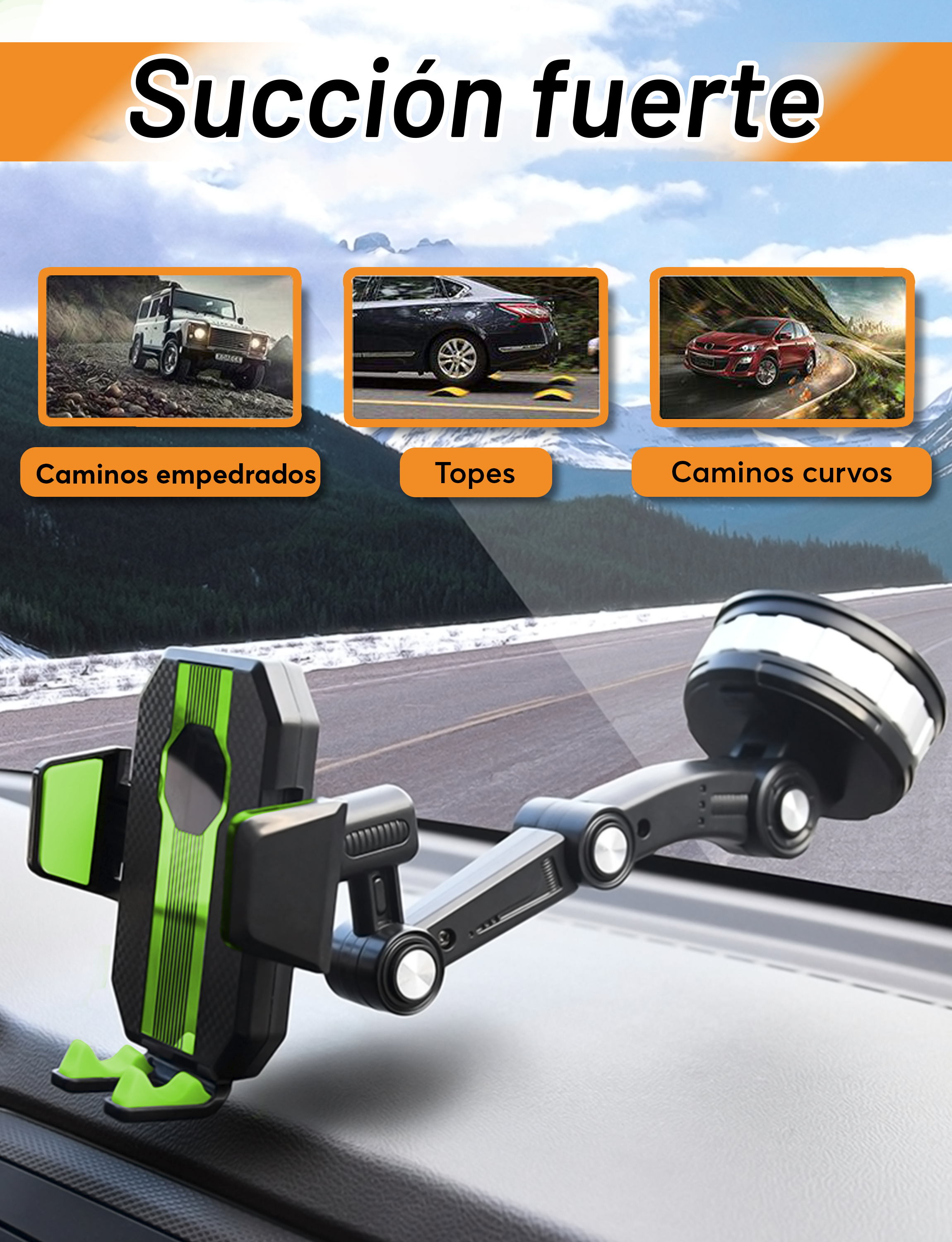 Soporte para Celular Archy Automovil Base Porta Celular Coche Flexible Rotación 360 Universal para Carro Brazo Articulado Auto Ventosa Grande Salpicadero Coche Botón de Bloqueo.