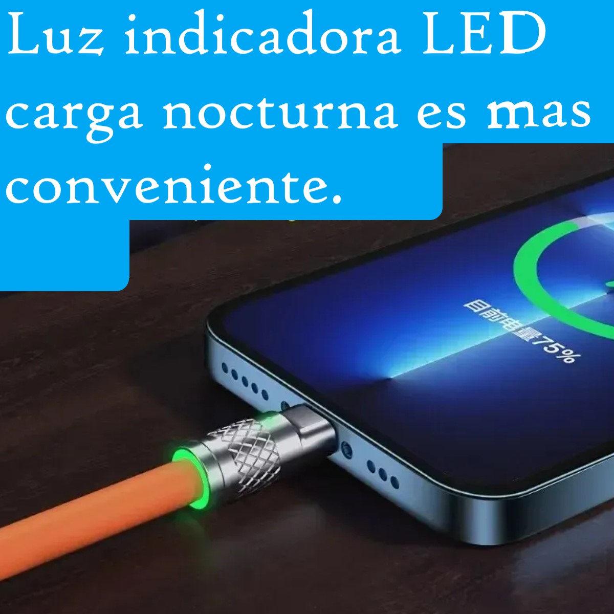 Cable naranja Micro USB tipo C carga rápida 3 en 1 120W 6A iPhone telefono metálico gel LED silicon