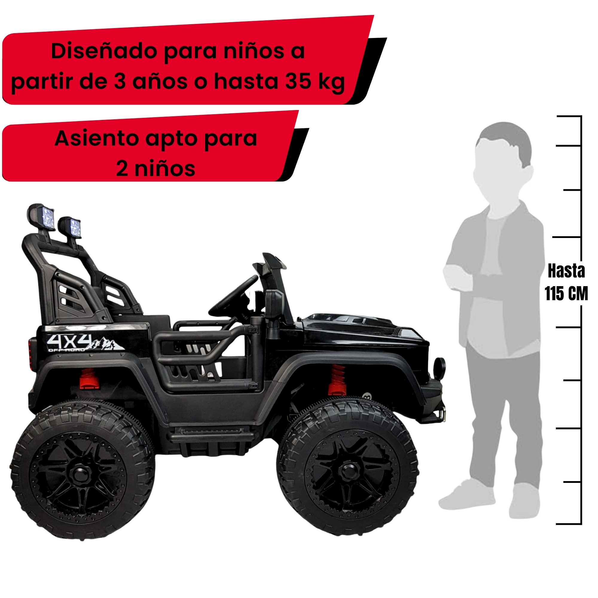 Montable Electrico Camioneta 4x4 para Niños Control Remoto 12v - Negro.