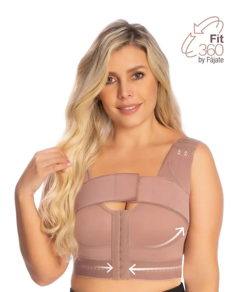 Brasier con Banda Estabilizadora para uso diario y posterior a la cirugía, Brassier Postquirurgico Para Mujer, Brasier Colombiano Postoperatorio con Broches Frontales.