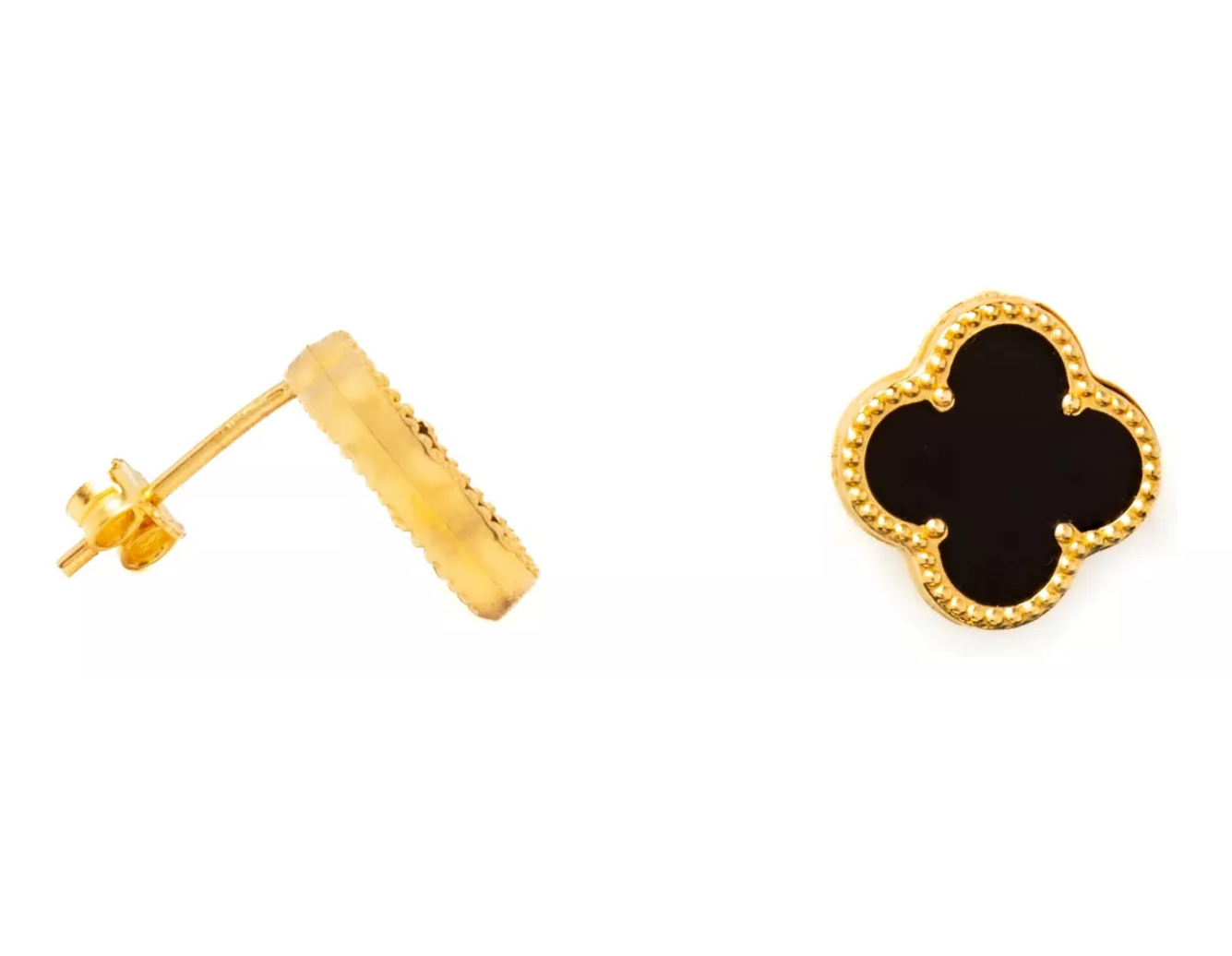 Aretes Trébol Negro Oro Turco 14 Kilates. Oro Fino Joyería..