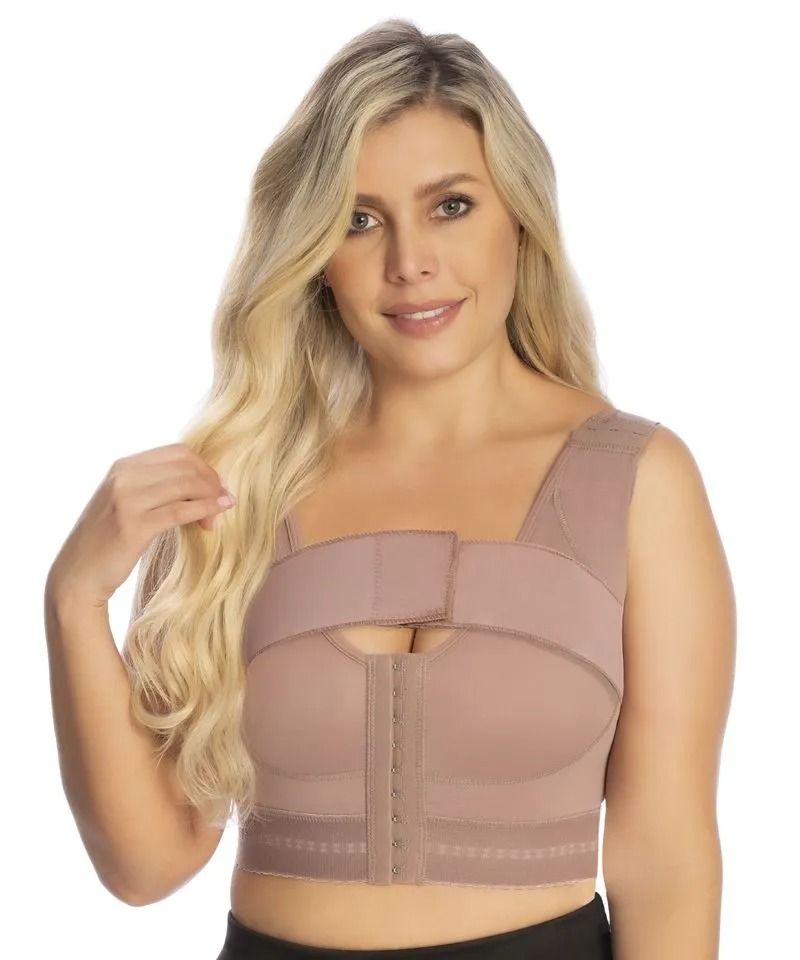 Brasier con Banda Estabilizadora para uso diario y posterior a la cirugía, Brassier Postquirurgico Para Mujer, Brasier Colombiano Postoperatorio con Broches Frontales.