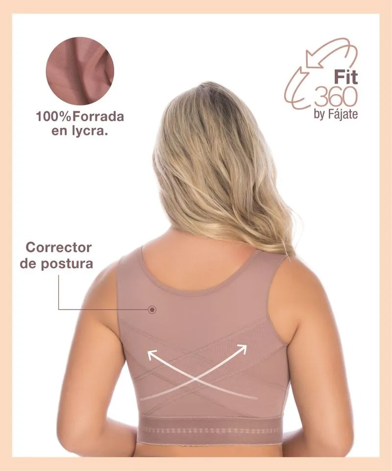 Brasier con Banda Estabilizadora para uso diario y posterior a la cirugía, Brassier Postquirurgico Para Mujer, Brasier Colombiano Postoperatorio con Broches Frontales.
