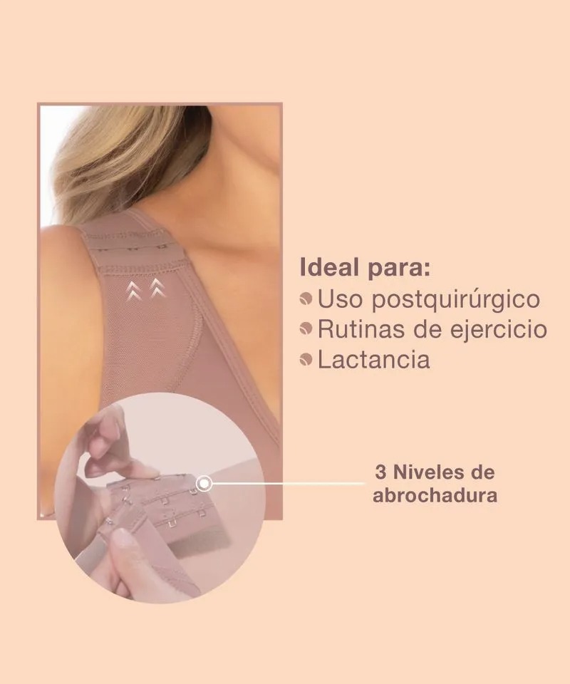 Brasier con Banda Estabilizadora para uso diario y posterior a la cirugía, Brassier Postquirurgico Para Mujer, Brasier Colombiano Postoperatorio con Broches Frontales.