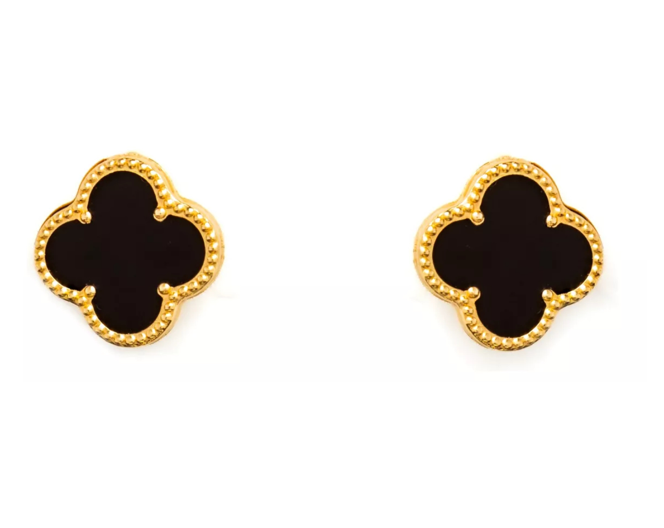 Aretes Trébol Negro Oro Turco 14 Kilates. Oro Fino Joyería..