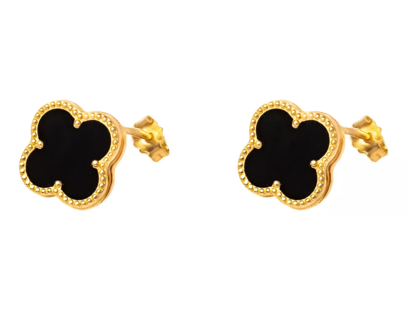 Aretes Trébol Negro Oro Turco 14 Kilates. Oro Fino Joyería..
