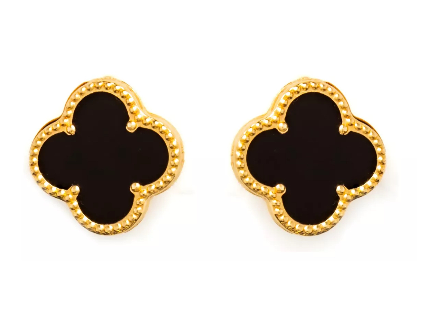 Aretes Trébol Negro Oro Turco 14 Kilates. Oro Fino Joyería..