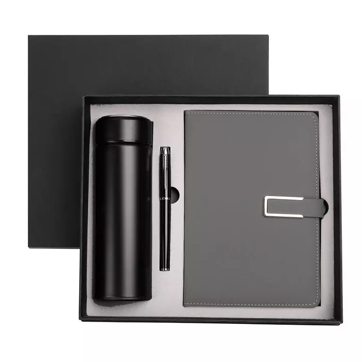 Caja Regalo Cuaderno Agenda De Cuero Con Bolígrafo Y Termo