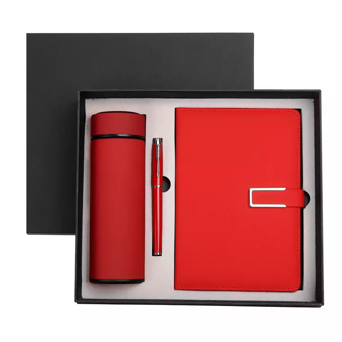 Caja Regalo Cuaderno Agenda De Cuero Con Bolígrafo Y Termo