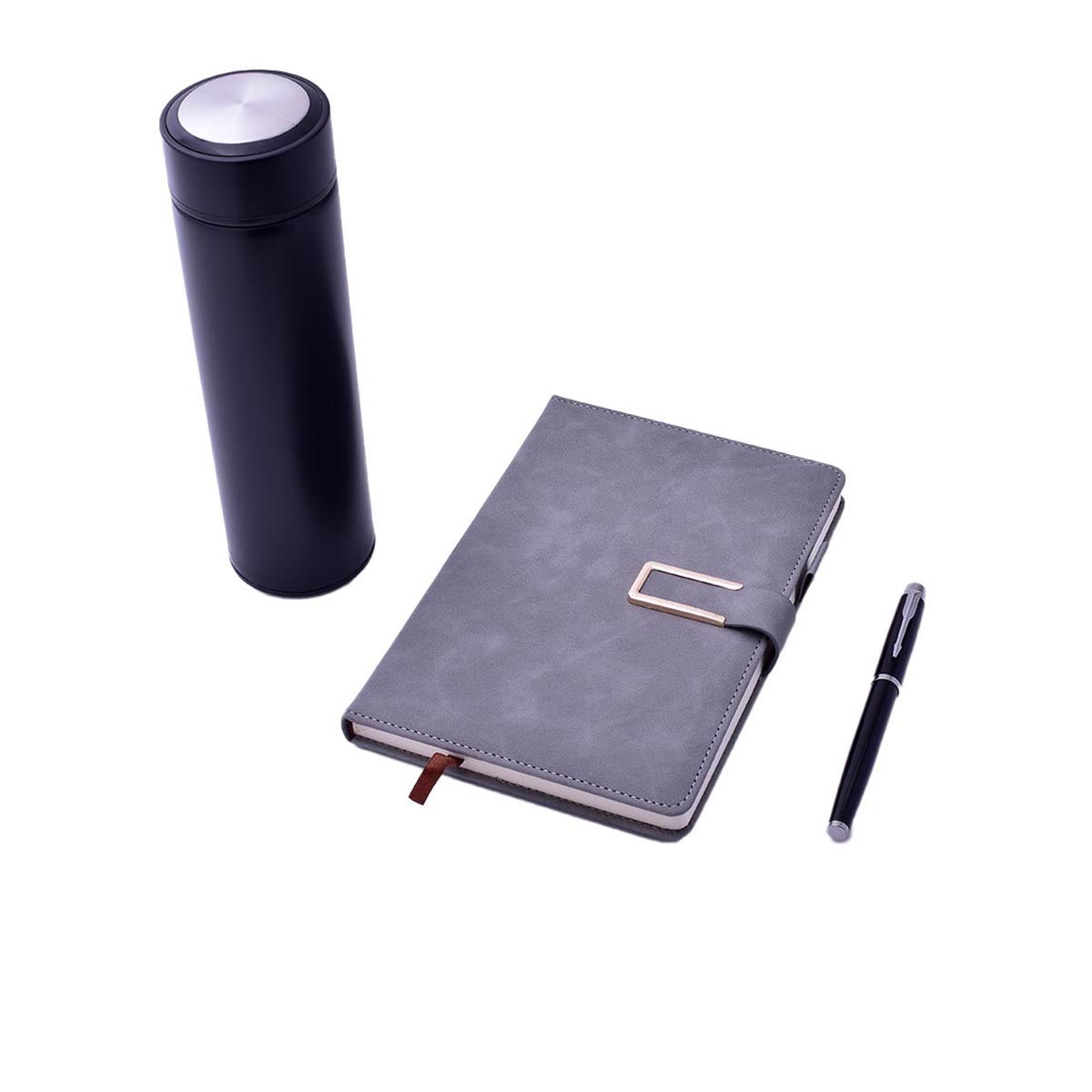 Caja Regalo Cuaderno Agenda De Cuero Con Bolígrafo Y Termo