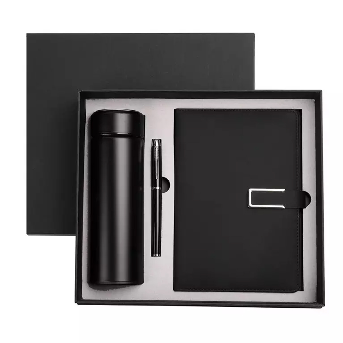 Caja Regalo Cuaderno Agenda De Cuero Con Bolígrafo Y Termo