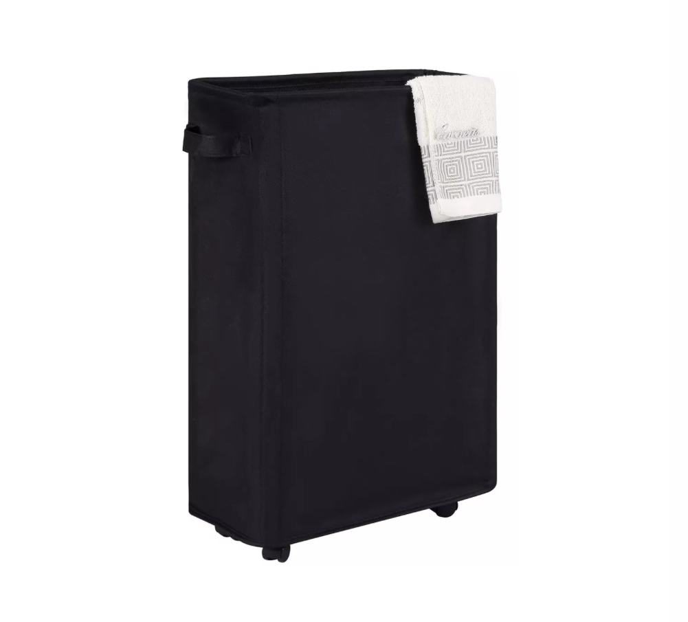 Cesto De Ropa Sucia Con Ruedas Plegable Compacto Rectángular negro.