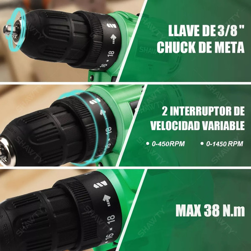 Taladro Atornillador Rotomartillo Inalámbrico Shawty De 20v Color Verde oscuro.