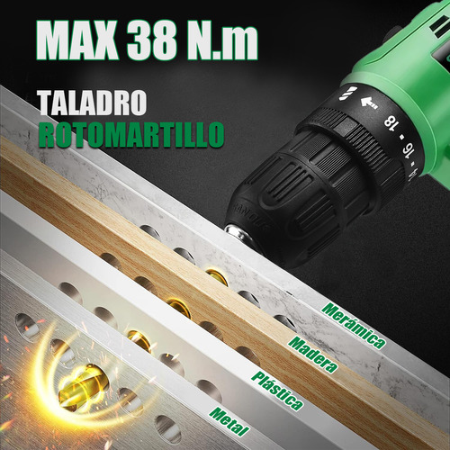 Taladro Atornillador Rotomartillo Inalámbrico Shawty De 20v Color Verde oscuro.