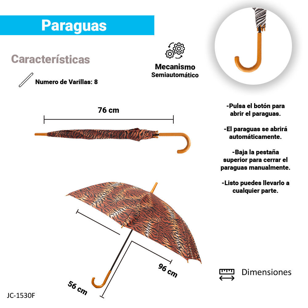 Paraguas Sombrilla De Bastón Semiautomático Estampado Tela Repelente Resistente.