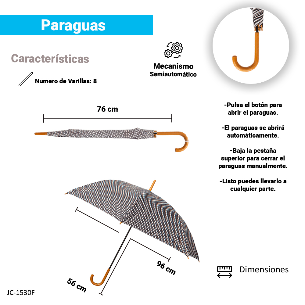 Paraguas Sombrilla De Bastón Semiautomático Estampado Tela Repelente Resistente.