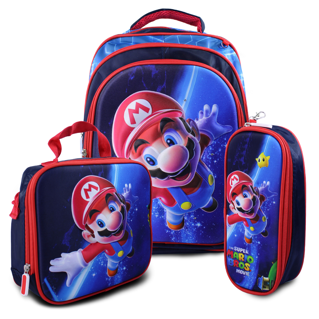 Kit Escolar Mochila Lonchera Y Lapicera De Mario Bross Para Niños.