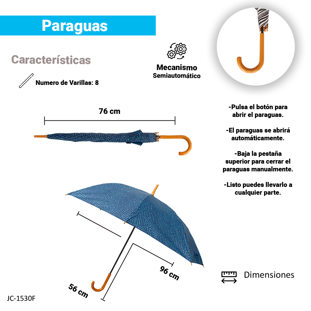 Paraguas Sombrilla De Bastón Semiautomático Estampado Tela Repelente Resistente.