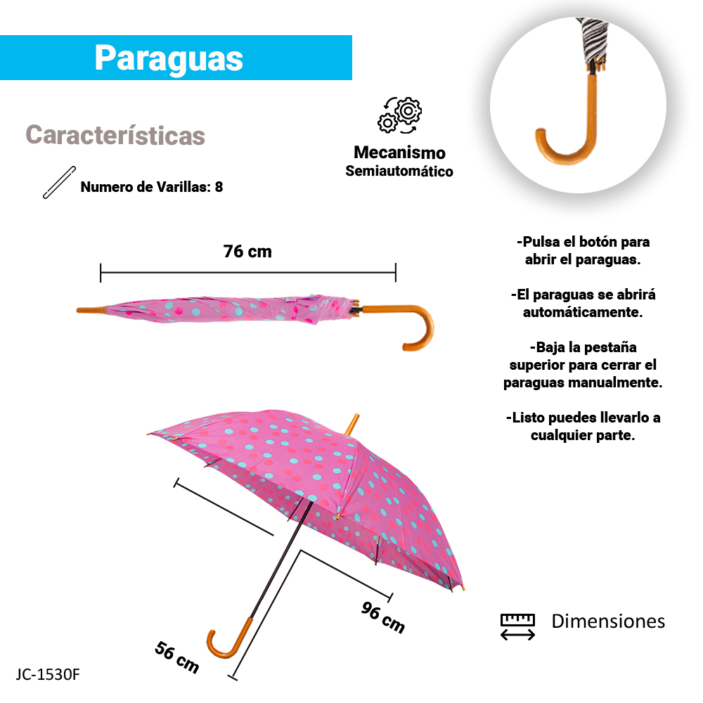 Paraguas Sombrilla De Bastón Semiautomático Estampado Tela Repelente Resistente.