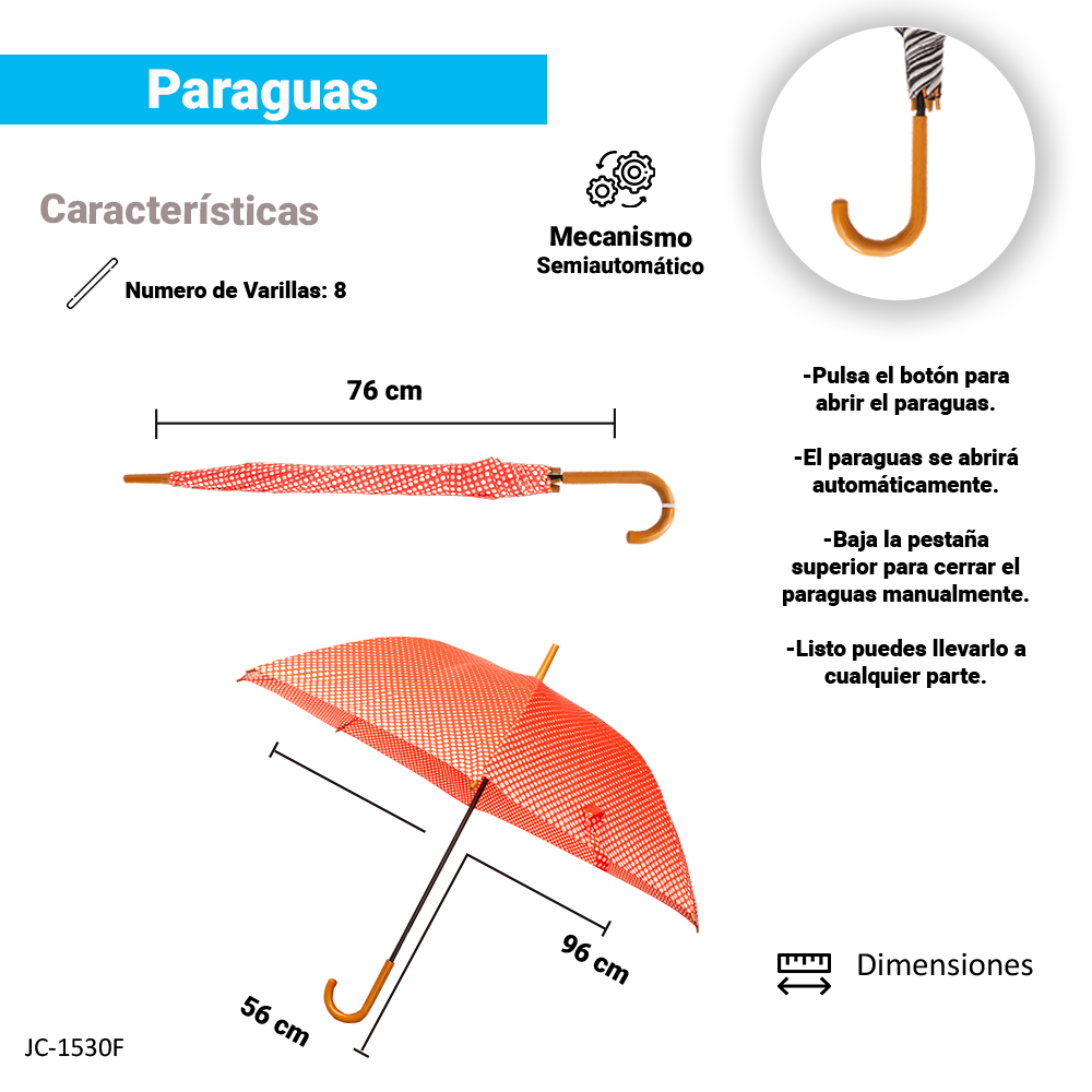 Paraguas Sombrilla De Bastón Semiautomático Estampado Tela Repelente Resistente.