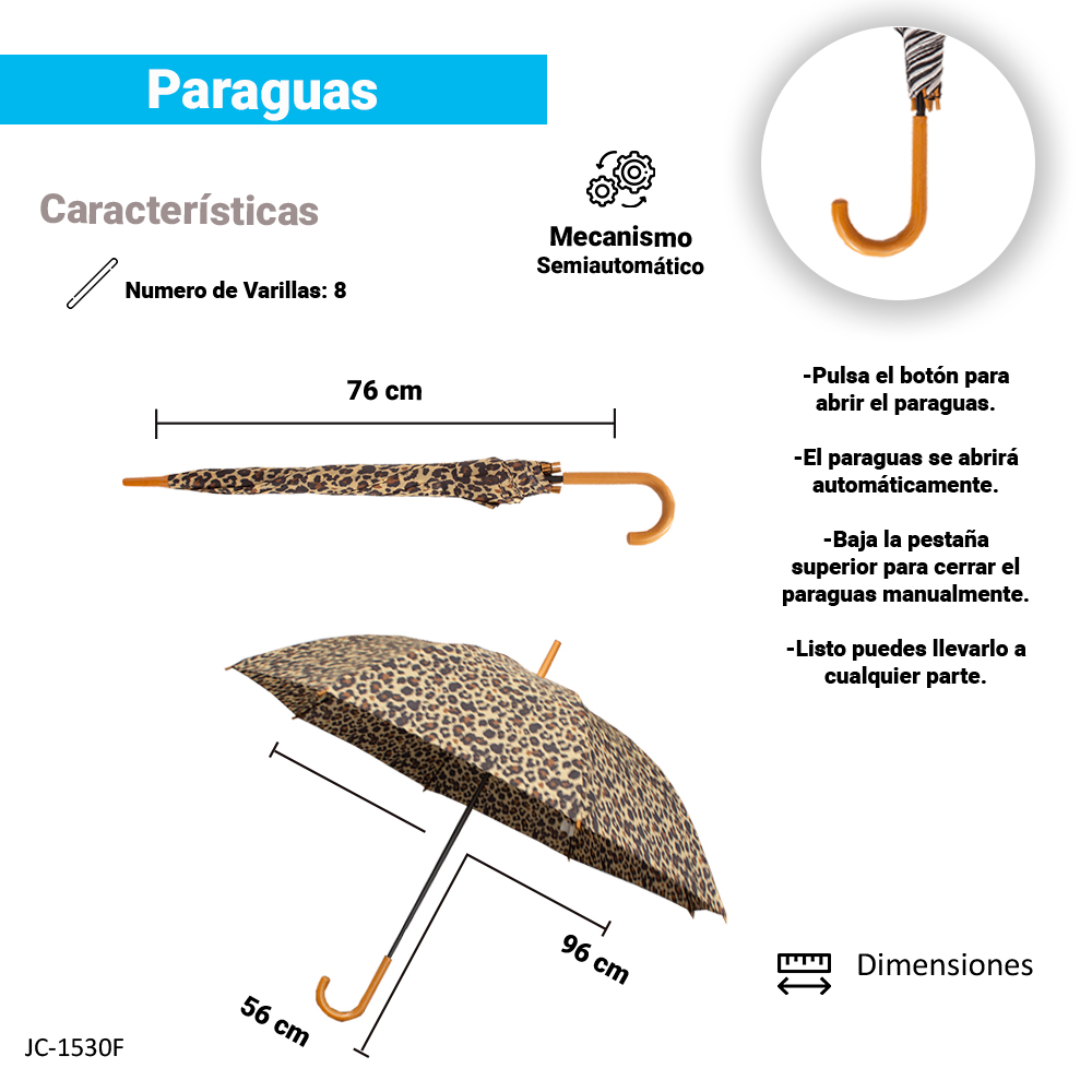 Paraguas Sombrilla De Bastón Semiautomático Estampado Tela Repelente Resistente.