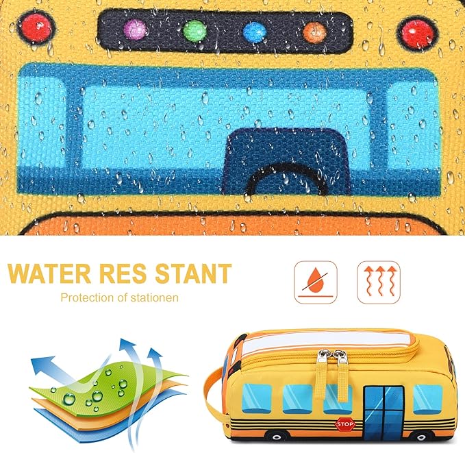 LEDAOU - Estuche para lápices para niños y niñas, estuche para lápices kawaii, estuche para lápices para estudiantes escolares (autobús escolar amarillo).