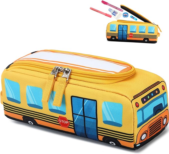 LEDAOU - Estuche para lápices para niños y niñas, estuche para lápices kawaii, estuche para lápices para estudiantes escolares (autobús escolar amarillo).