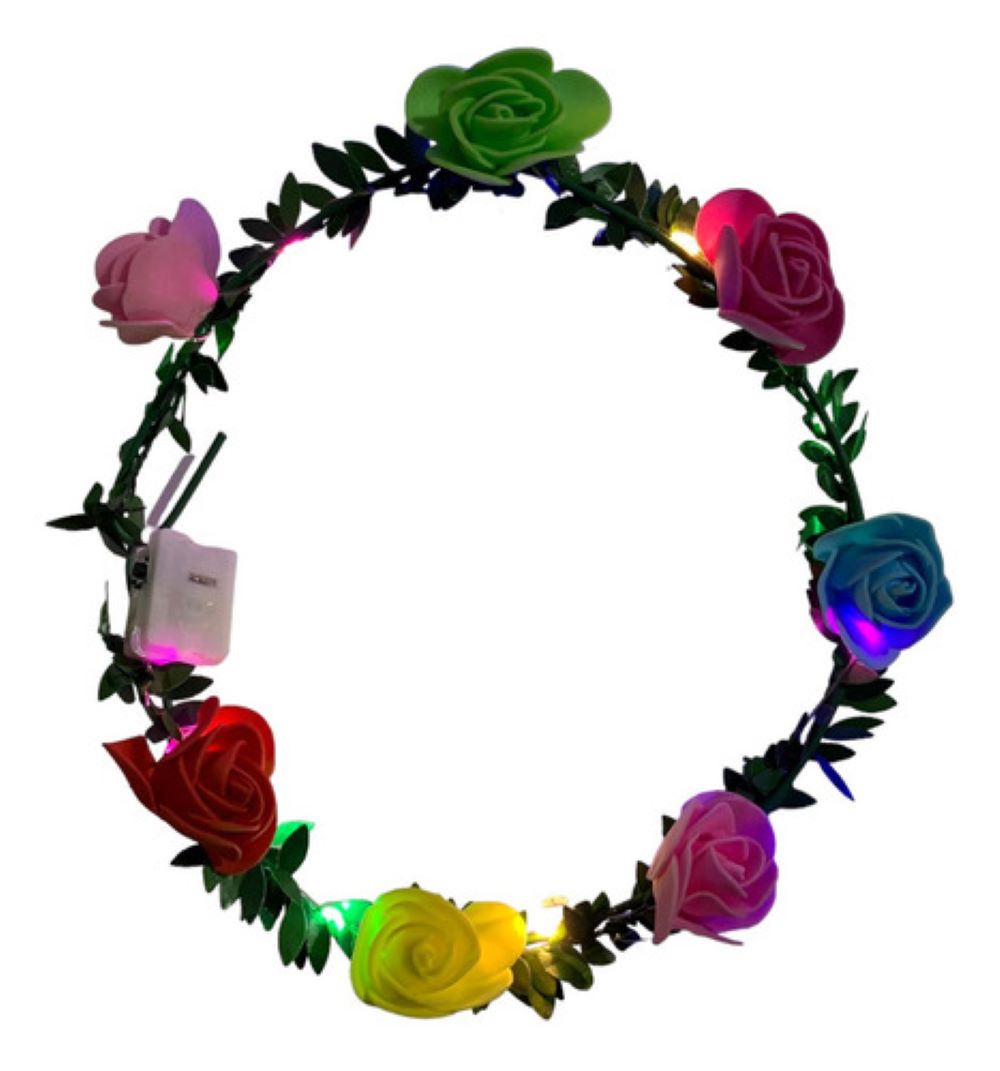 70 Corona Flores Luz Luminosa Led Tiara Rosa Mayoreo.