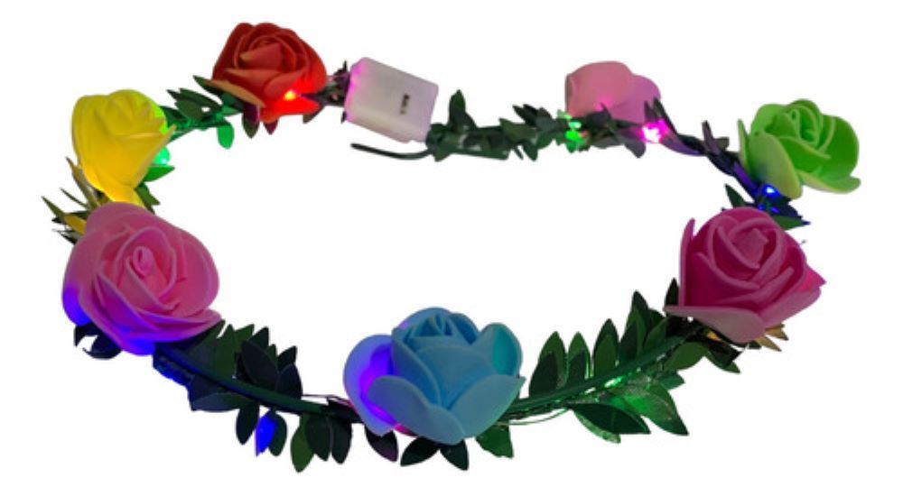 70 Corona Flores Luz Luminosa Led Tiara Rosa Mayoreo.