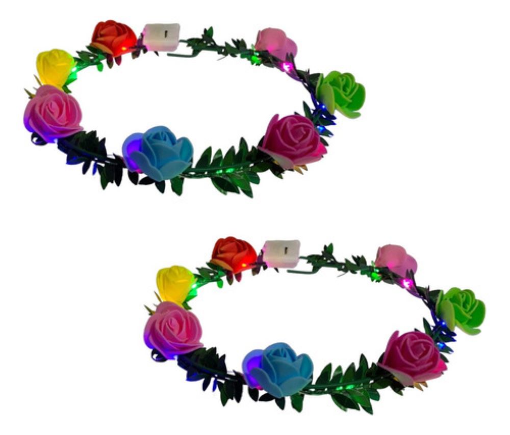 70 Corona Flores Luz Luminosa Led Tiara Rosa Mayoreo.