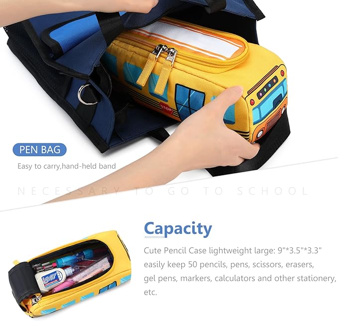 LEDAOU - Estuche para lápices para niños y niñas, estuche para lápices kawaii, estuche para lápices para estudiantes escolares (autobús escolar amarillo).