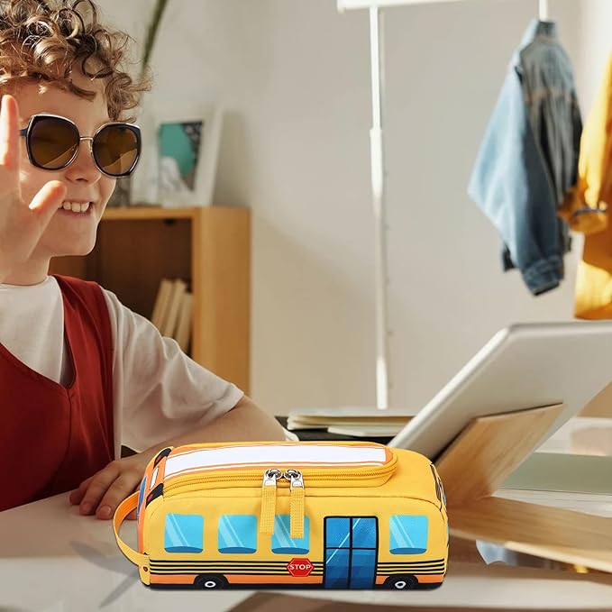 LEDAOU - Estuche para lápices para niños y niñas, estuche para lápices kawaii, estuche para lápices para estudiantes escolares (autobús escolar amarillo).