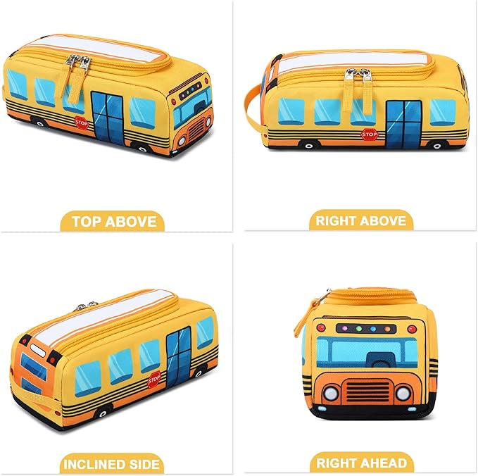LEDAOU - Estuche para lápices para niños y niñas, estuche para lápices kawaii, estuche para lápices para estudiantes escolares (autobús escolar amarillo).