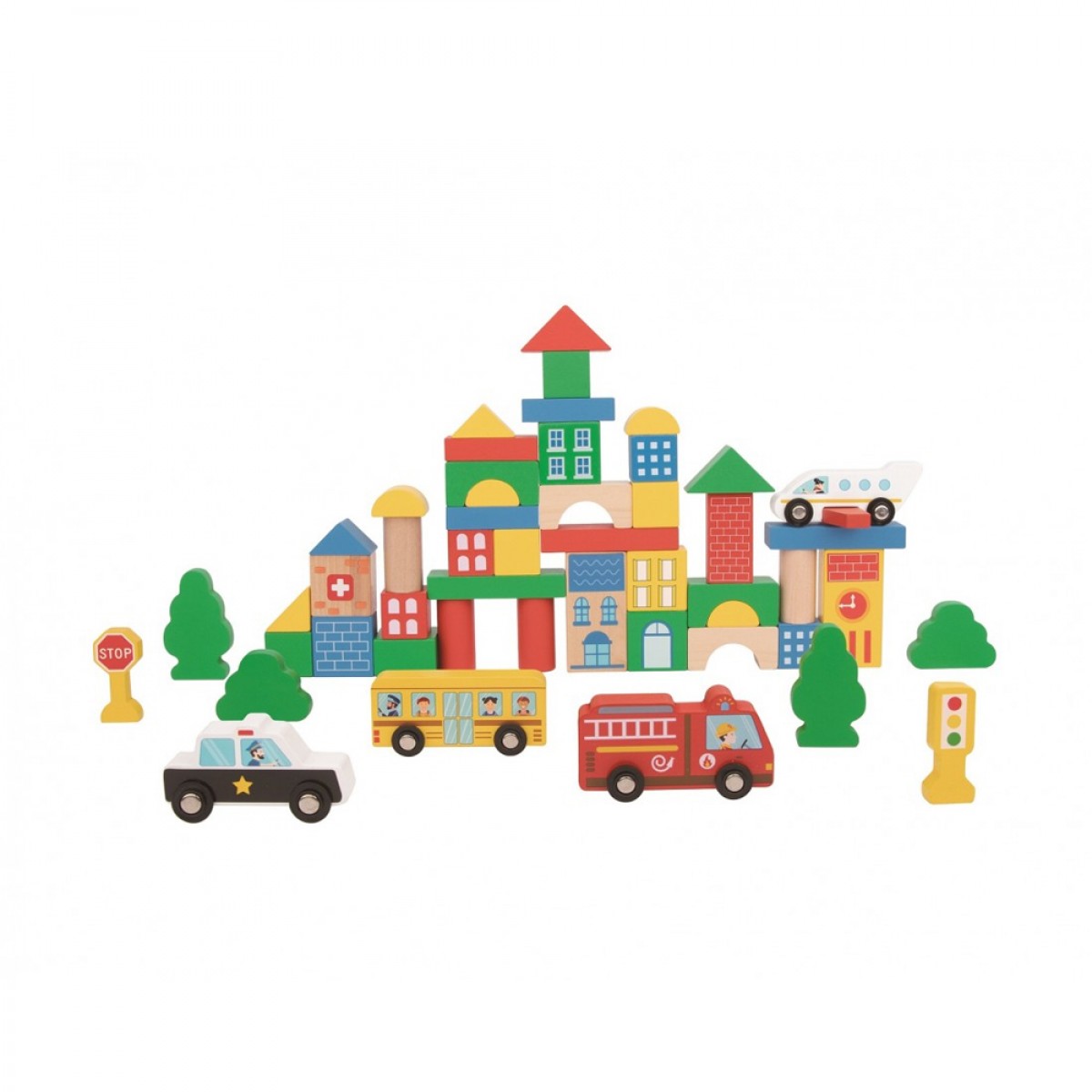 Bloques De Madera Coloridos Construye Tu Ciudad De 50 Piezas.