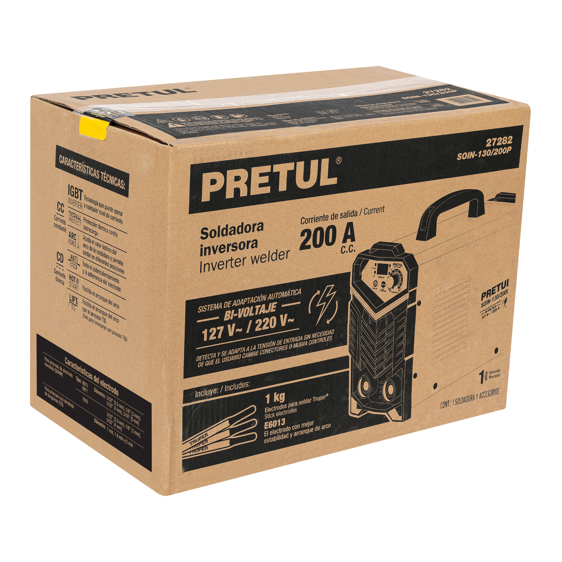 Soldadora inversora Pretul bi voltaje 200 A 127 V/220 V 27282 amarillo