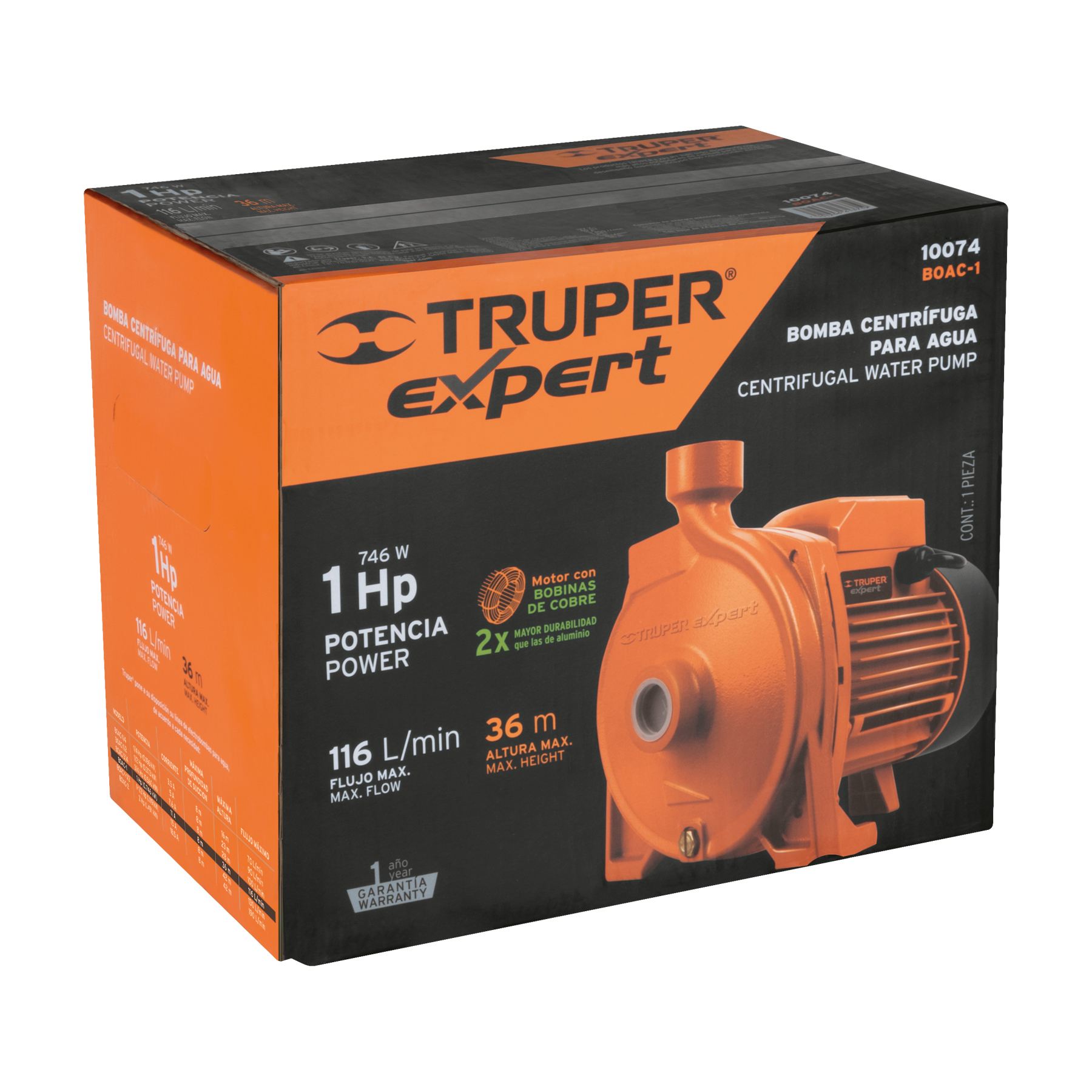 Bomba centrífuga Truper para agua modelo europeo 1 HP 10074 naranja