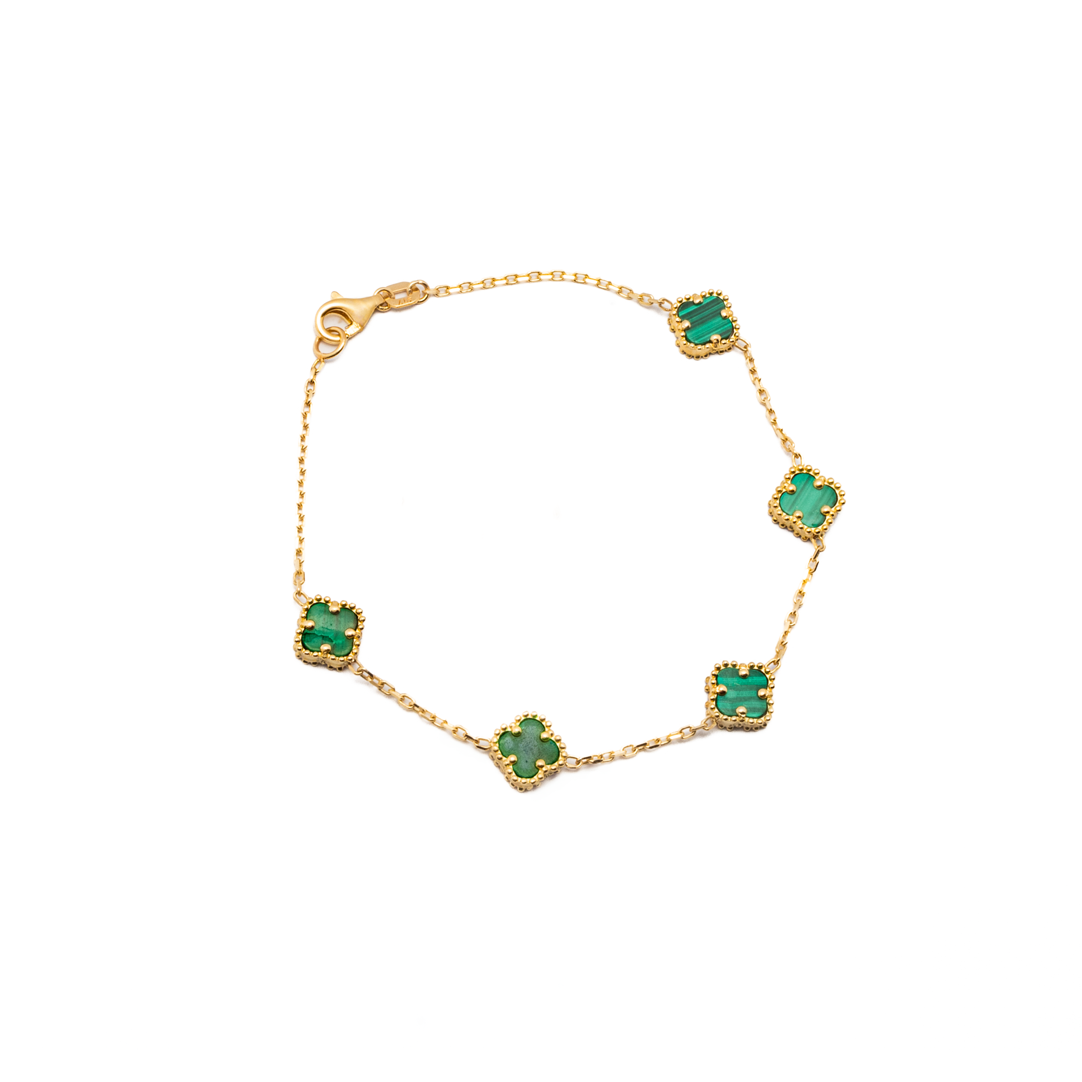 Pulsera Trébol Verde Oro Turco 10 Kilates. Oro Fino Joyería..