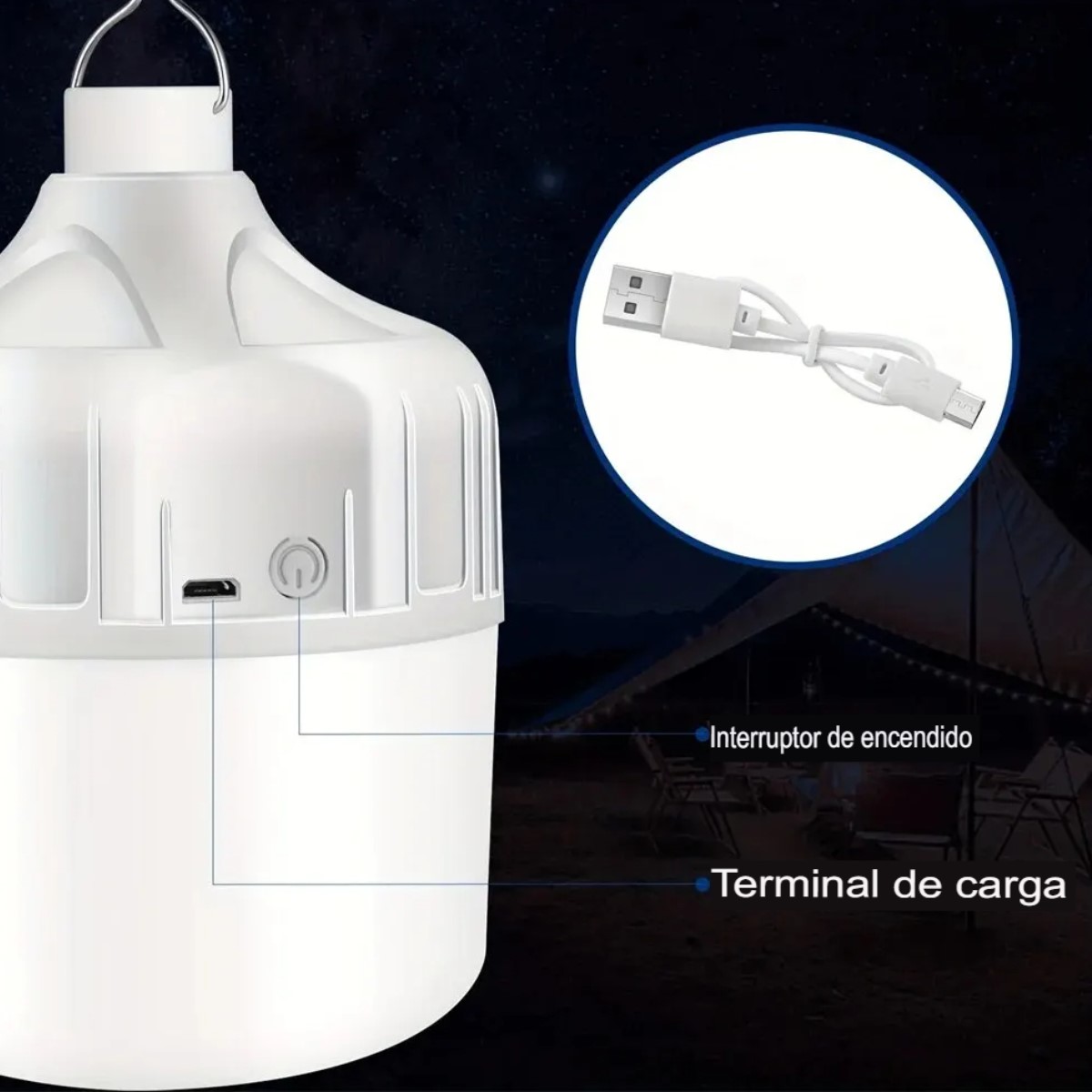 Bombilla Led recargable Usb Luz Portátil acampar iluminación emergencia luces linterna aire libre.