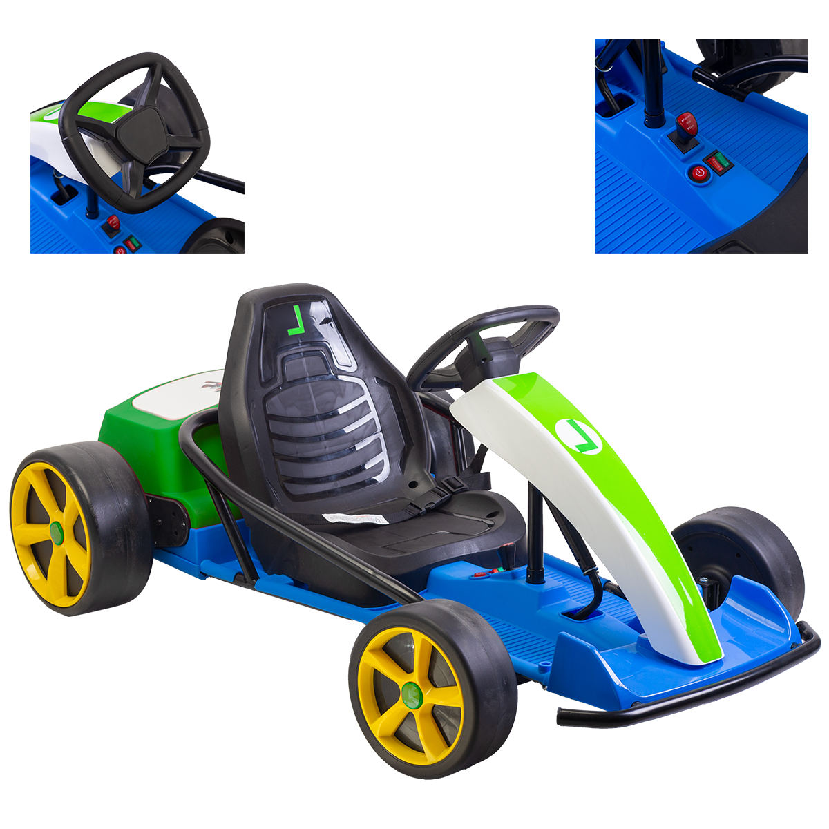 Montable Go Kart Eléctrico Aeiou Mario Bros Carro Drift 24v  Verde