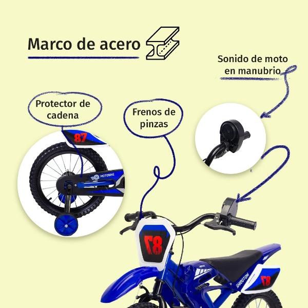 Bicicleta Entrenadora Para Niños Aeiou Moto Cross Bike R12 Azul