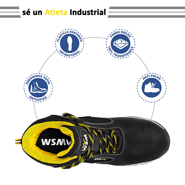 Zapato de Seguridad WSM para Dama, Ergonómico y muy ligero. Con casquillo de Policarbonato. Bota Industrial. Comet Lite