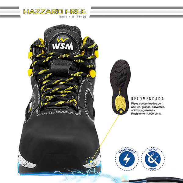 Zapato de Seguridad WSM para Dama, Ergonómico y muy ligero. Con casquillo de Policarbonato. Bota Industrial. Comet Lite