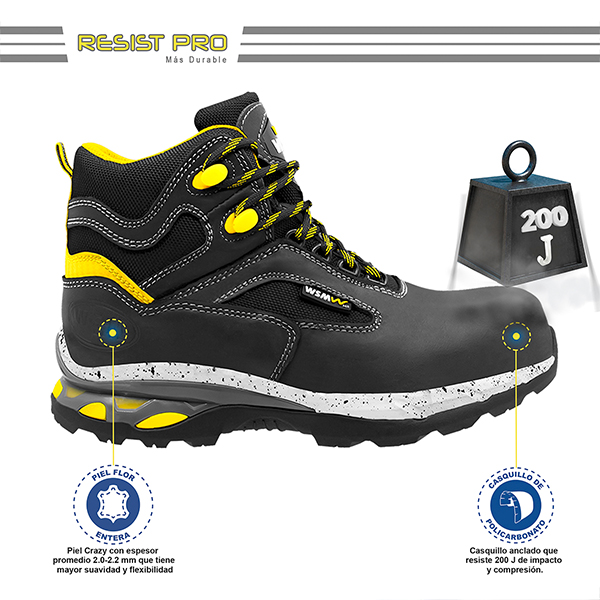 Zapato de Seguridad WSM para Dama, Ergonómico y muy ligero. Con casquillo de Policarbonato. Bota Industrial. Comet Lite
